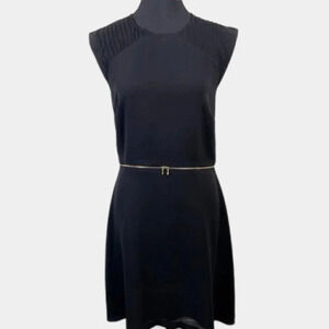Sandro Paris Fit And Flare Gold Tone Waist Chiffon Black  Dress